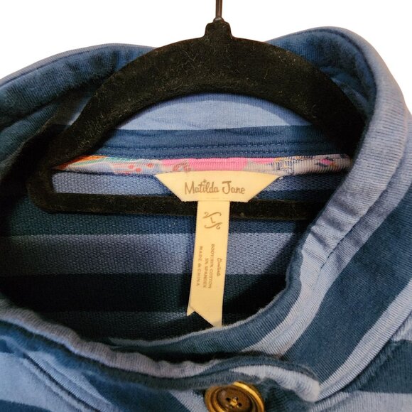 Matilda Jane Womens Blue Striped Button-Front Coat Size S - Picture 3 of 6